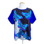 Load image into Gallery viewer, BLUE BUTTERFLIES Hand Painted Silk Luxurious T-TOP Soft Loose Fitting
