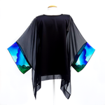 Load image into Gallery viewer, pure silk black caftan top made in Canada hand painted by Lynne Kiel
