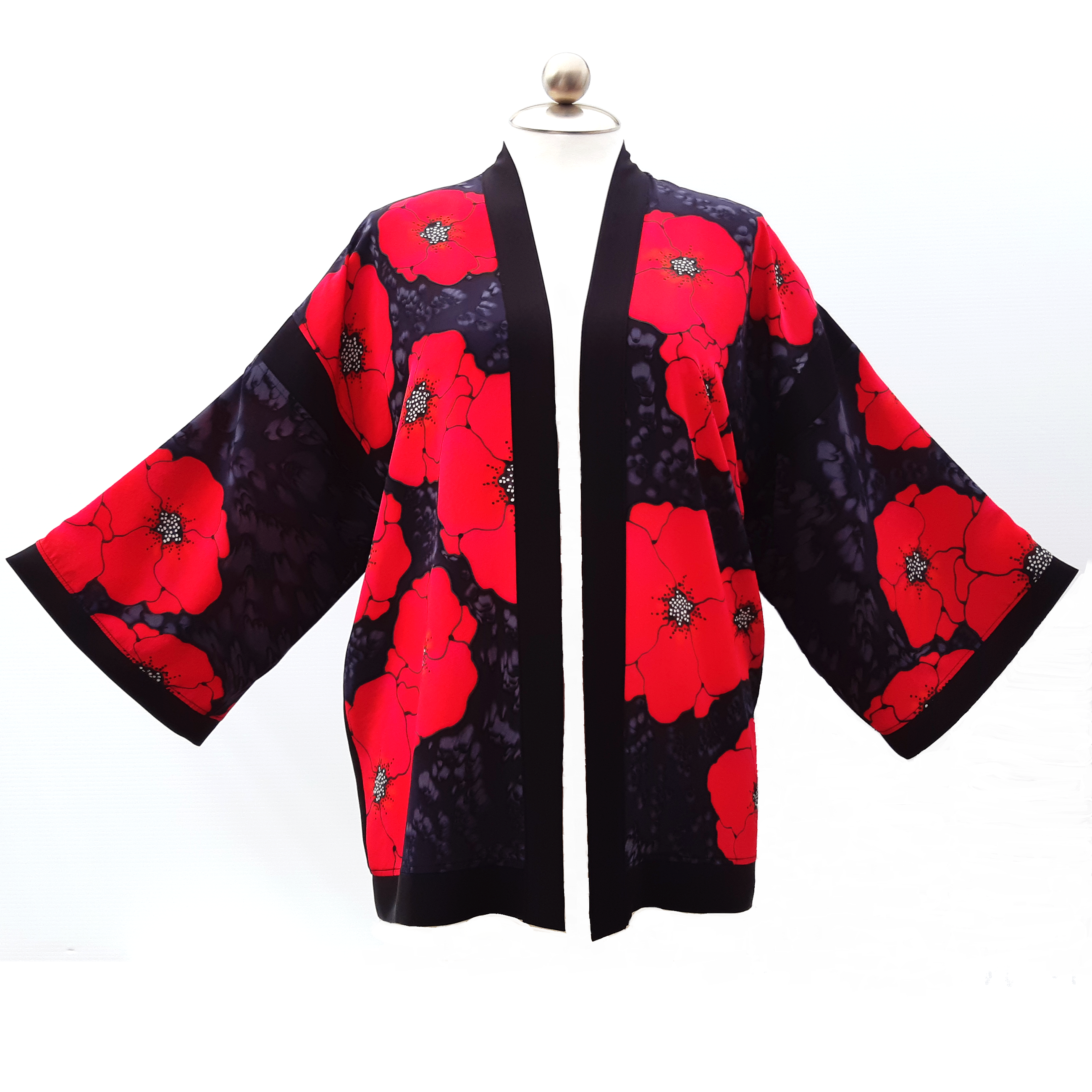 Hand painted silk clothing Kimono jacket handmade in Canada by Lynne Kiel