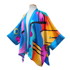 Pure Silk colorful Absract art design hand painted Kimono one size handmade by Lynne Kielmade in Canada