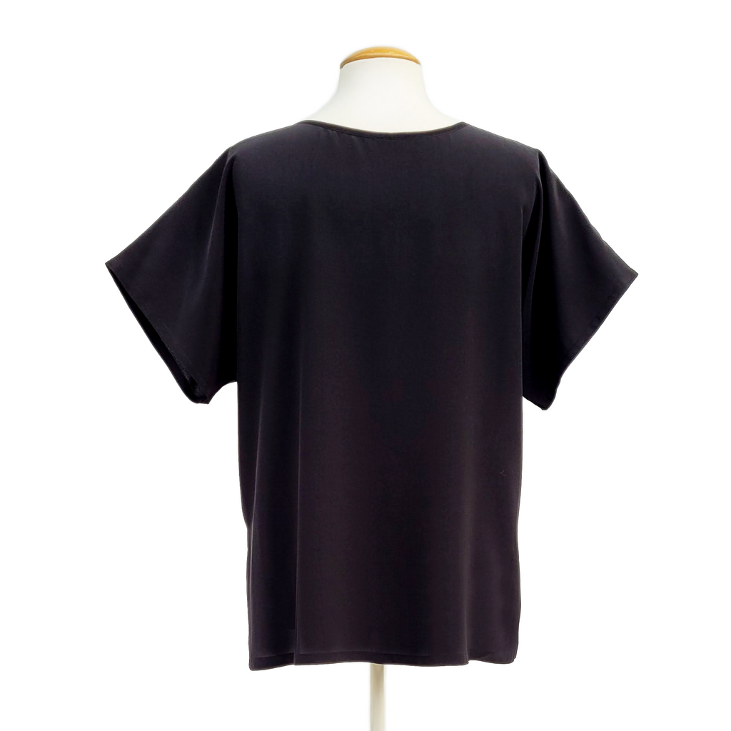 BLUE BLACK BUTTERFLY Hand Painted Silk Luxurious T-TOP Soft Loose Fit