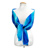 Load image into Gallery viewer, blue turquoise long silk scarf hand painted by Lynne Kiel Made in Canada
