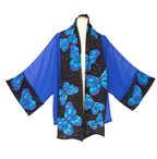 Brilliant Blue BUTTERFLIES Painted Silk Sheer ROYAL BLUE KIMONO One Size