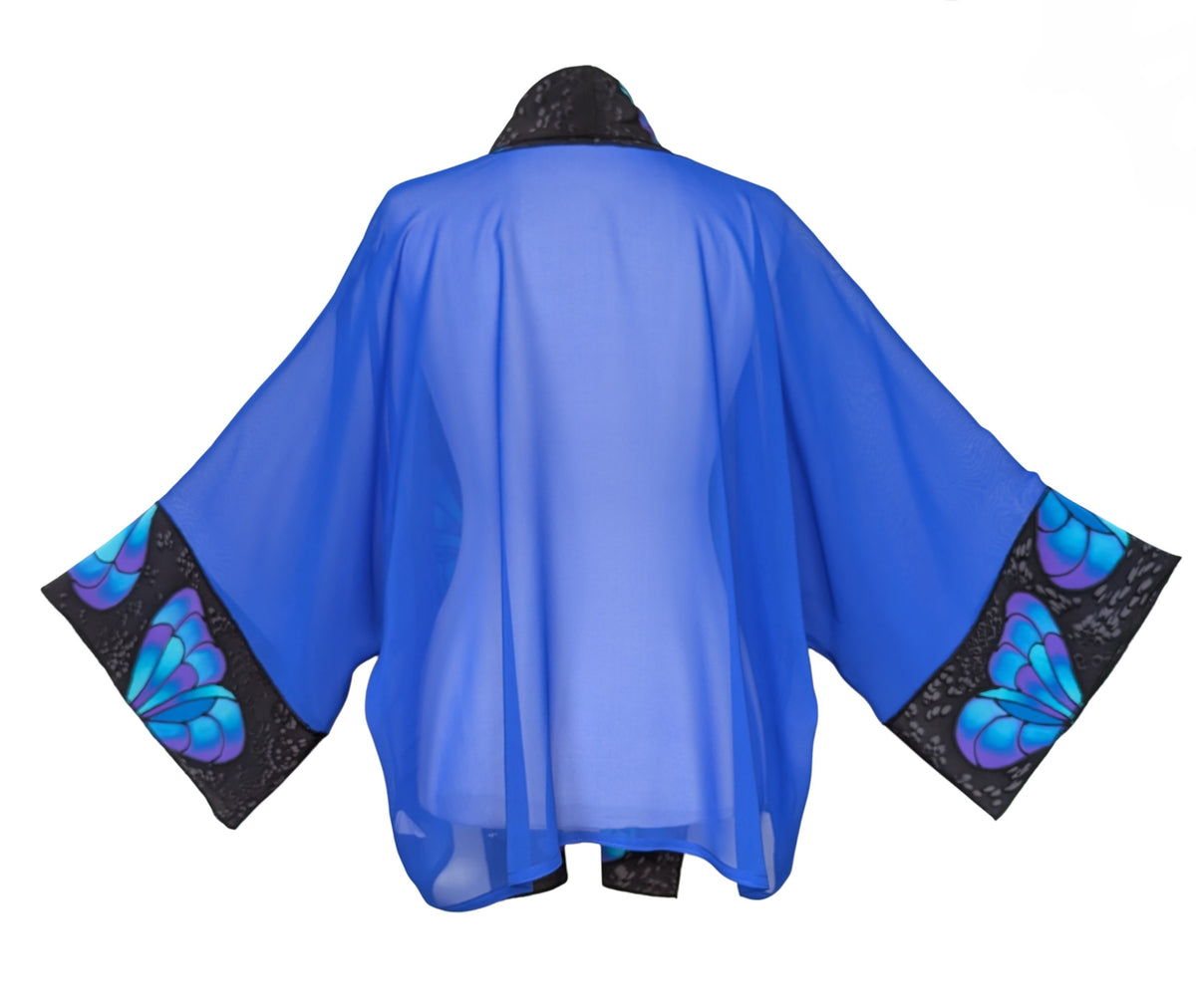 Brilliant Blue BUTTERFLIES Painted Silk Sheer ROYAL BLUE KIMONO One Size