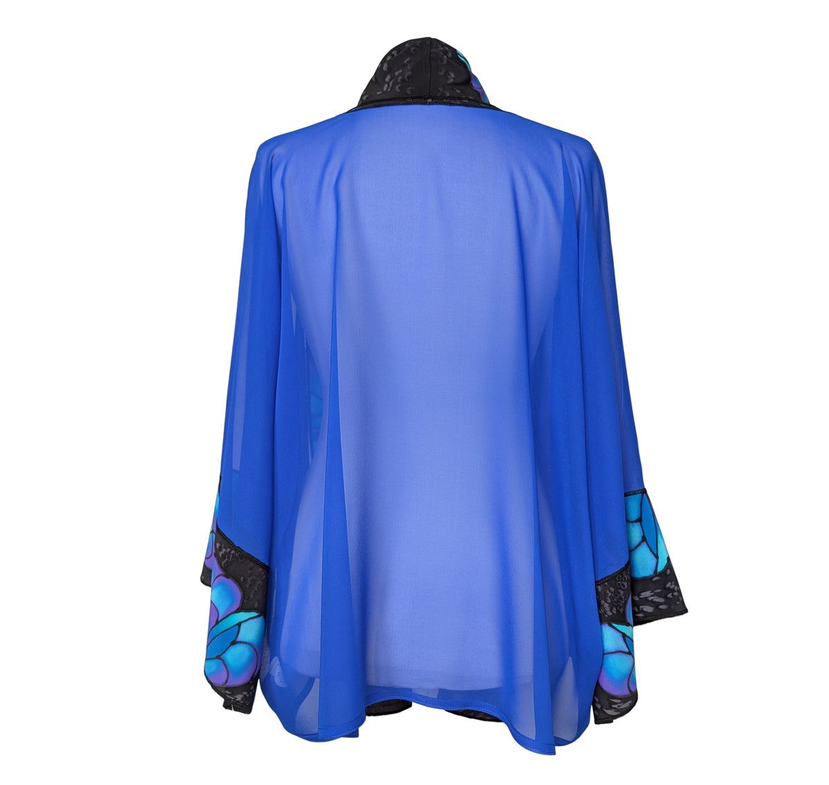 Brilliant Blue BUTTERFLIES Painted Silk Sheer ROYAL BLUE KIMONO One Size