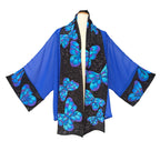 Brilliant Blue BUTTERFLIES Painted Silk Sheer ROYAL BLUE KIMONO One Size