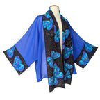 Brilliant Blue BUTTERFLIES Painted Silk Sheer ROYAL BLUE KIMONO One Size