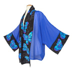 Brilliant Blue BUTTERFLIES Painted Silk Sheer ROYAL BLUE KIMONO One Size