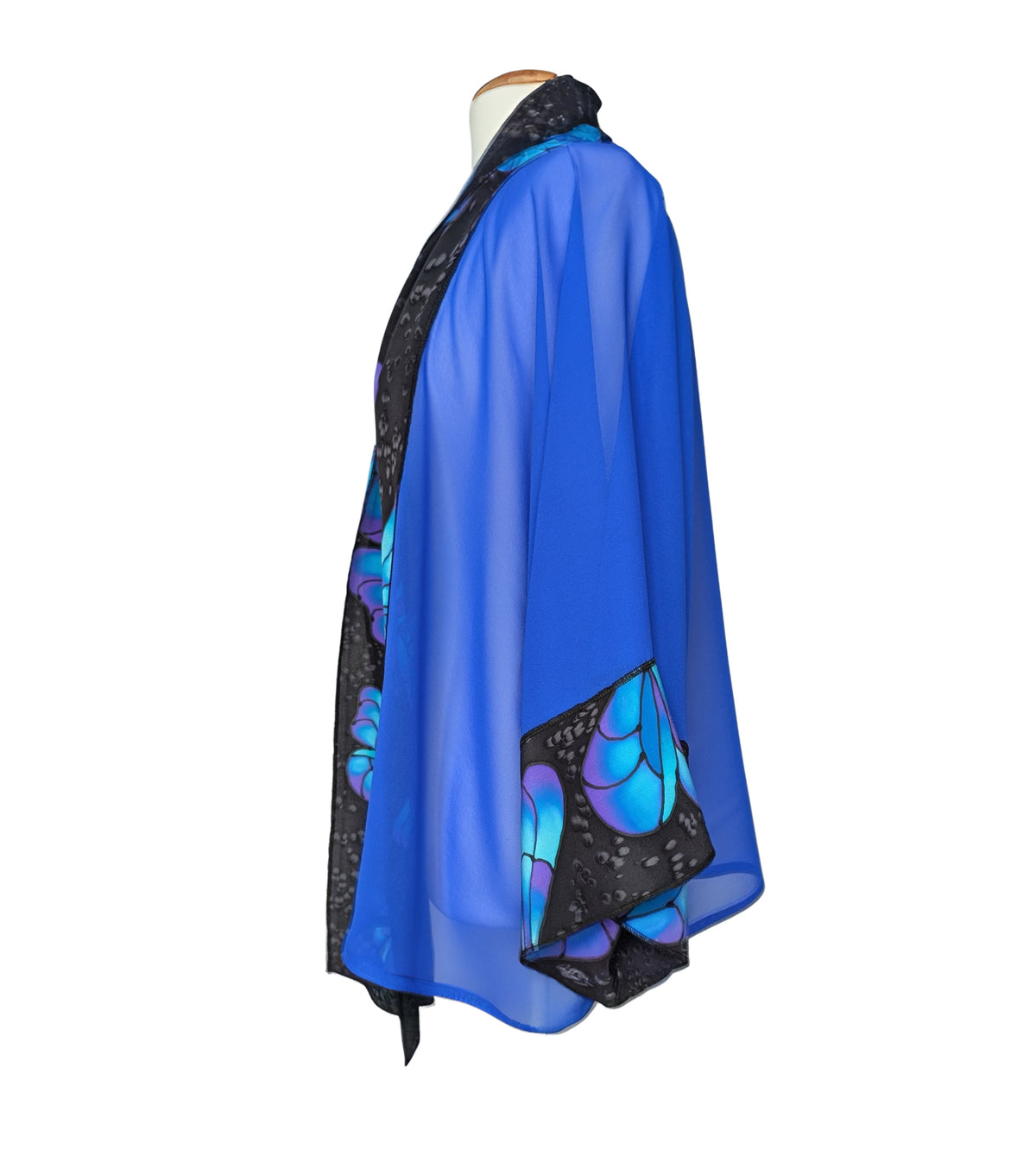 Brilliant Blue BUTTERFLIES Painted Silk Sheer ROYAL BLUE KIMONO One Size