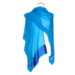 Load image into Gallery viewer, BLue pure silk ladies shawl one size hand painted abstract tie dye art design handmade by Lynne Kiel made in Canada
