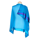 Load image into Gallery viewer, pure silk blue turquoise shawl ladies top one size hand painted abstract tie dye art design handmade by Lynne Kiel made in Canada
