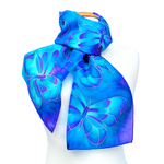 Load image into Gallery viewer, blue silk scarf hand painted butterfly art design made in Canada by Lynne Kiel
