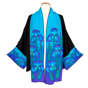 BLUE IRIS KIMONO  HAND PAINTED  Pure Silk Original One Size