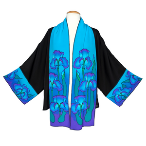 BLUE IRIS KIMONO  HAND PAINTED  Pure Silk Original One Size