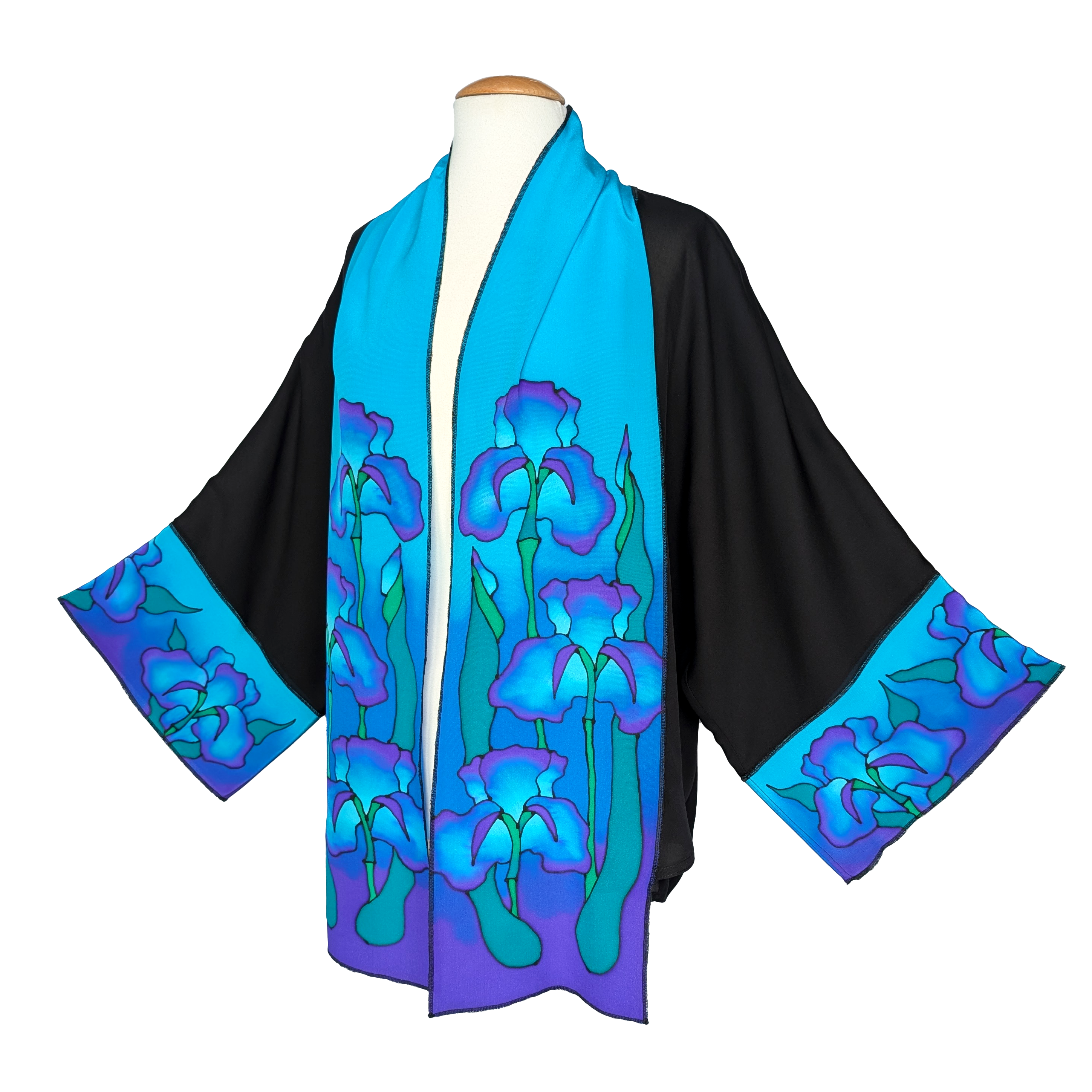 BLUE IRIS KIMONO  HAND PAINTED  Pure Silk Original One Size