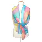 Load image into Gallery viewer, pure silk chiffon shawl hand painted abstract rainbow colors ladies one size handmade by Lynne Kiel made in Canada
