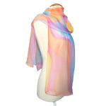 Load image into Gallery viewer, sheer pure silk chiffon shawl scarf one size ladies hand painted pink orange blue yellow handmade by Lynne Kiel made in Canada
