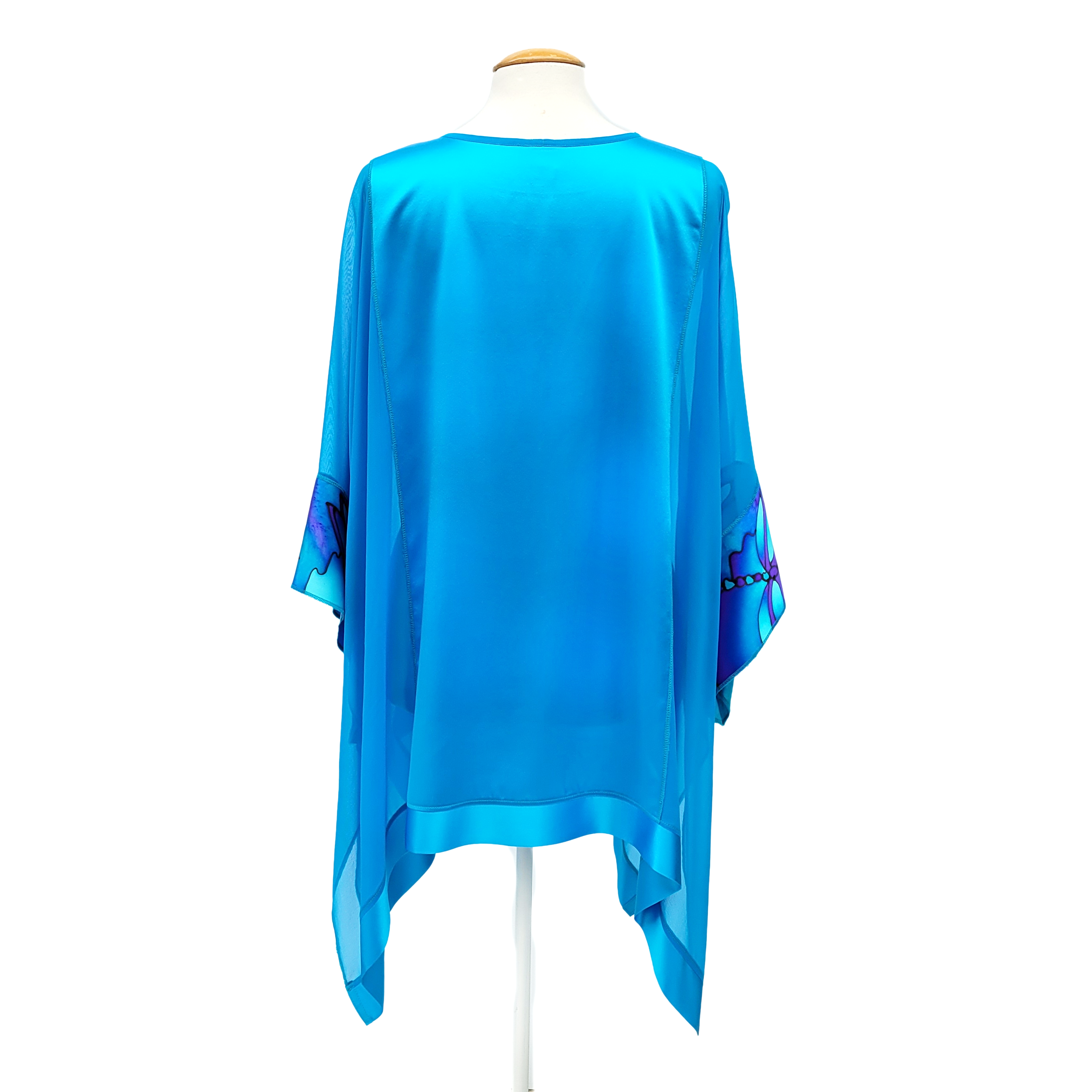 turquoise blue pure silk top back handmade by Lynne Kiel