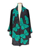 pure silk hand painted butterfly art design in green and black in sheer silk handmade in Canada by Lynne Kiel