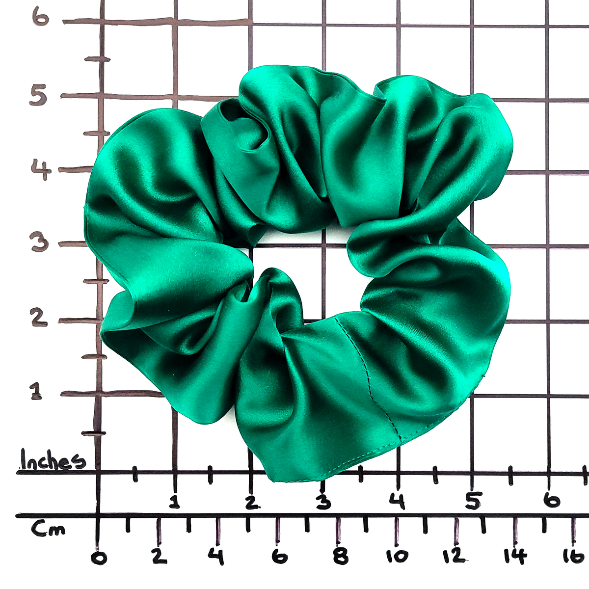 pure silk green medium size scrunchie ponytail holder hair accessory handmade in Canada by Lynne Kiel