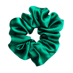 Load image into Gallery viewer, green silk scrunchie medium size scrunchie hair tie ponytail holder handmade in Canada by Lynne Kiel
