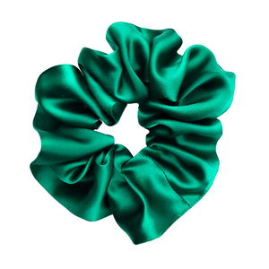 green silk scrunchie medium size scrunchie hair tie ponytail holder handmade in Canada by Lynne Kiel