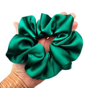 pure silk green scrunchie medium size ponytail scrunchie hair accessory handmade in Canada by Lynne Kiel