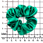 Load image into Gallery viewer, pure silk green medium size scrunchie ponytail holder hair accessory handmade in Canada by Lynne Kiel
