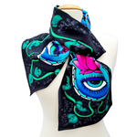 Load image into Gallery viewer, hand painted pure silk scarf hand of fatima art design handmade by Lynne Kiel
