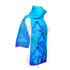 painted silk scarf handmade by Lynne Kiel blue iris flower art design