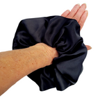 pure silk black ponytail holder oversized jumbo scrunchie handmade by Lynne Kiel made in Canada