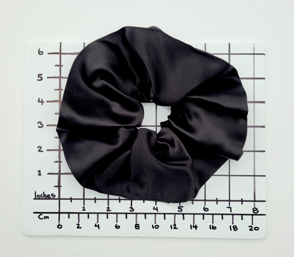 Jumbo vlack ponytail holder pure silk charmeuse satin handmade by Lynne Kiel made in canada
