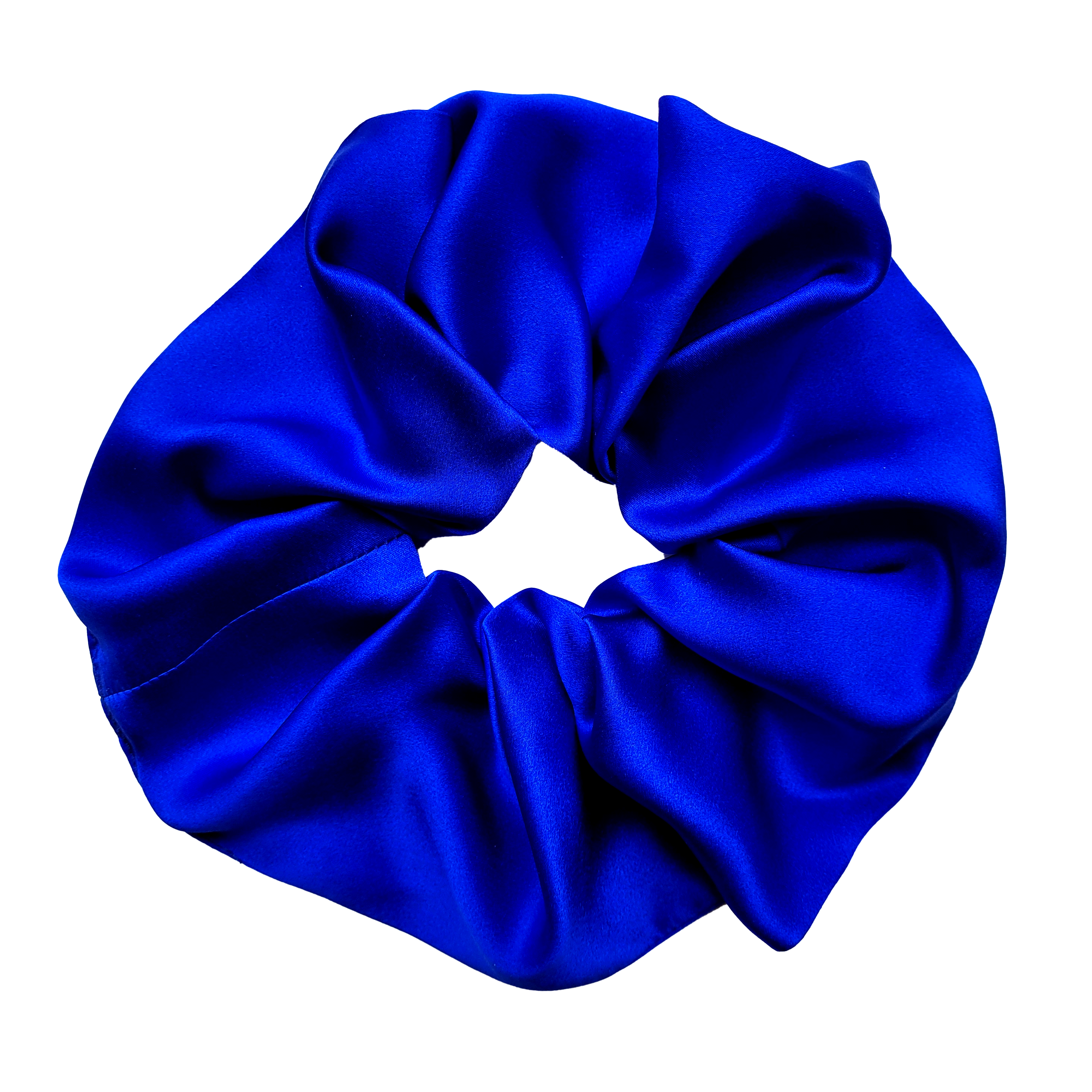 oversized royal blue pure silk scrunchie hair tie ponytail holder handmade in Canada by Lynne Kiel