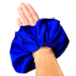 Load image into Gallery viewer, pure silk scrunchie royal blue color jumbo large size ponytail holder handmade in Canada by Lynne Kiel
