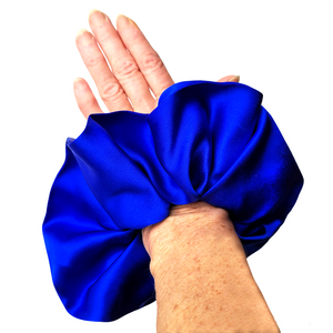 pure silk scrunchie royal blue color jumbo large size ponytail holder handmade in Canada by Lynne Kiel