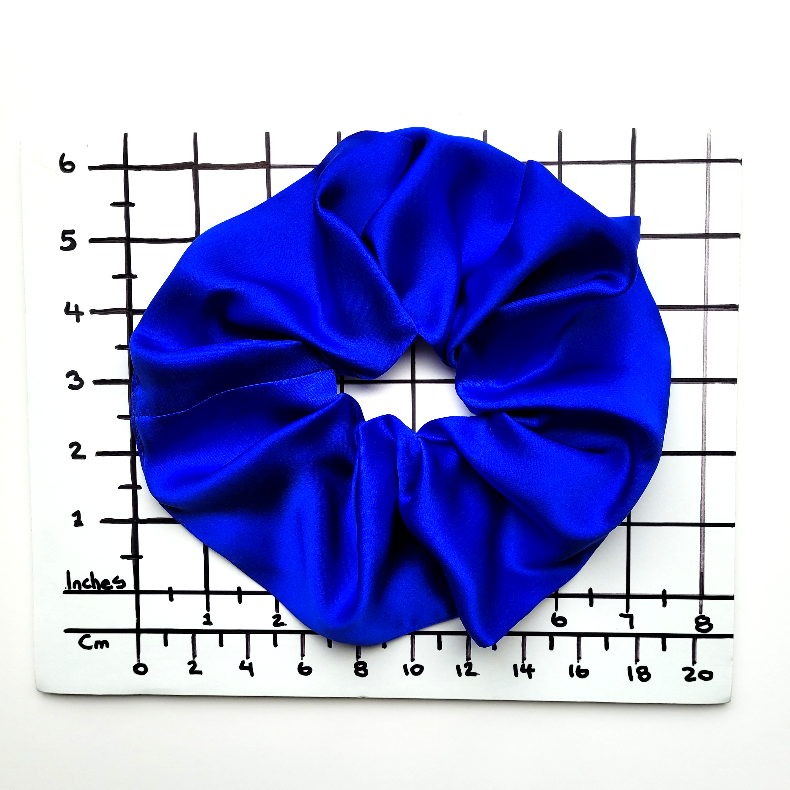 Pure silk blue scrunchie large jumbo size handmade in Canada by Lynne Kiel