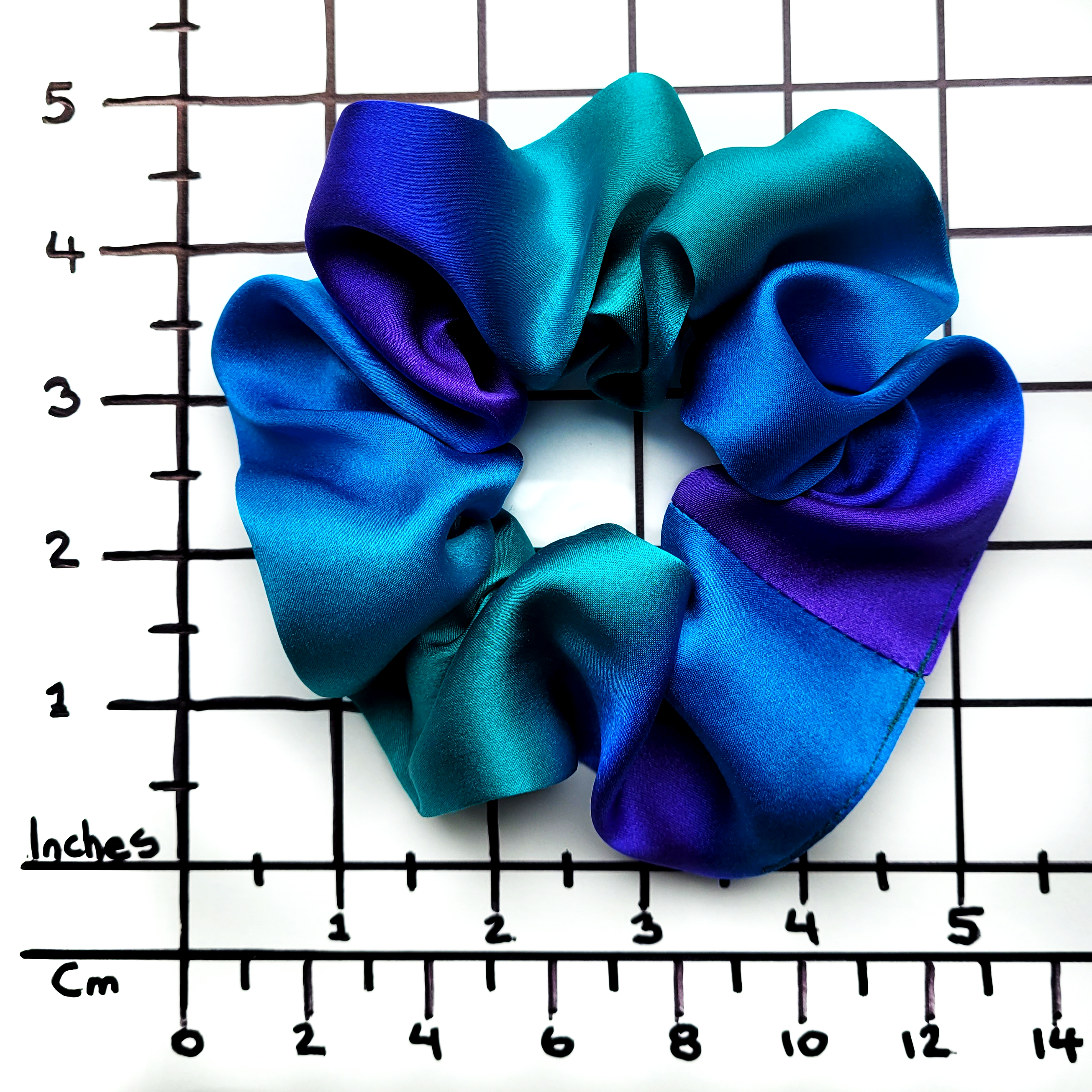 pure silk medium size scrunchie ponytail holder hair tie handmade in Canada by Lynne Kiel