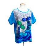 Load image into Gallery viewer, BLUE MERMAID TAILS Hand Painted Silk T-TOP Luxurious Soft Loose Fit
