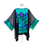 Load image into Gallery viewer, one size ladies top caftan style green blue peacock feather hand painted art design handmade by Lynne Kiel
