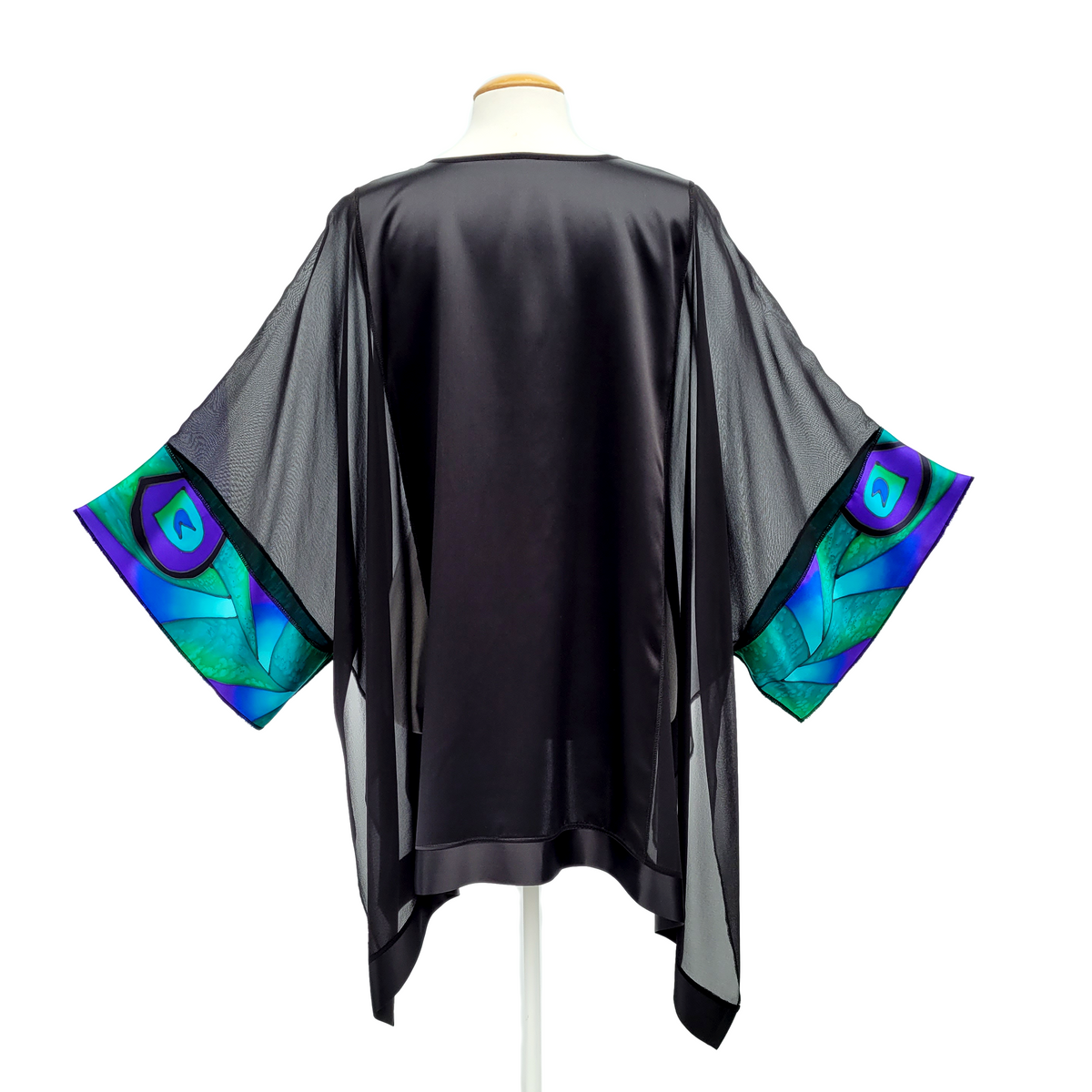 one size ladies top black back pure silk hand made by Lynne Kiel