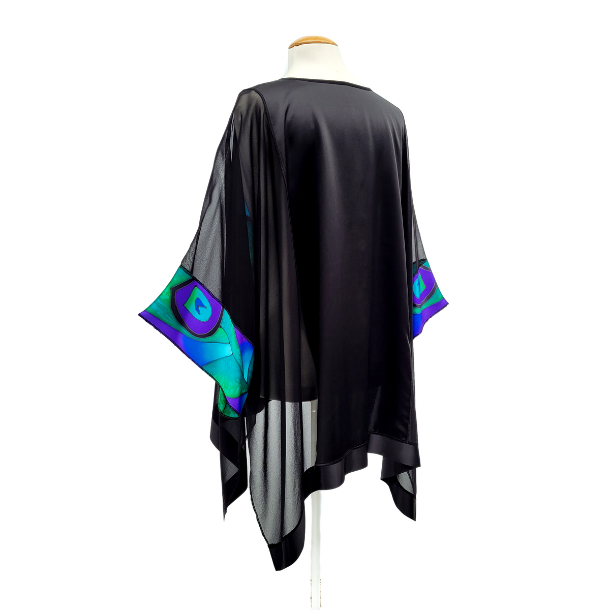 pure silk top hand painted peacock feather blue and green color hand made by Lynne Kiel