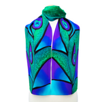 Load image into Gallery viewer, EMERALD GREEN Peacock Feather Hand Painted Luxurious Crepe de Chine Silk
