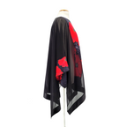silk hand painted ladies top one size red and black caftan style handmade by Lynne Kiel