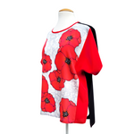 Load image into Gallery viewer, big red poppies on silver grey ladies top hand painted art design handmade by Lynne Kiel
