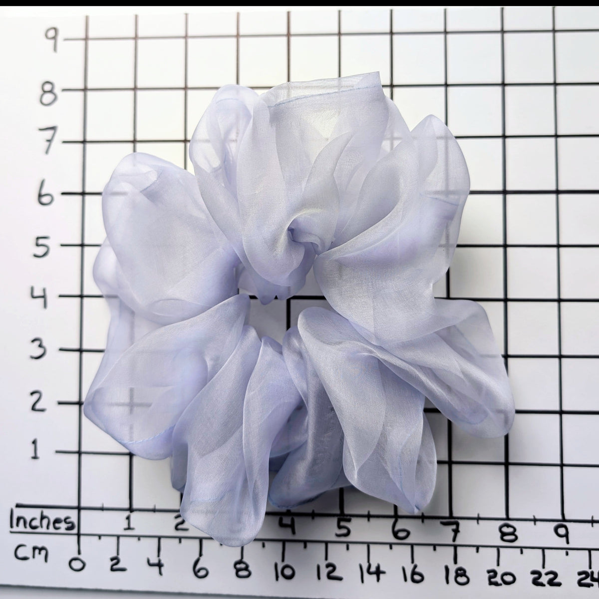 pure silk organza oversized jumbo scrunchie silver blue color
