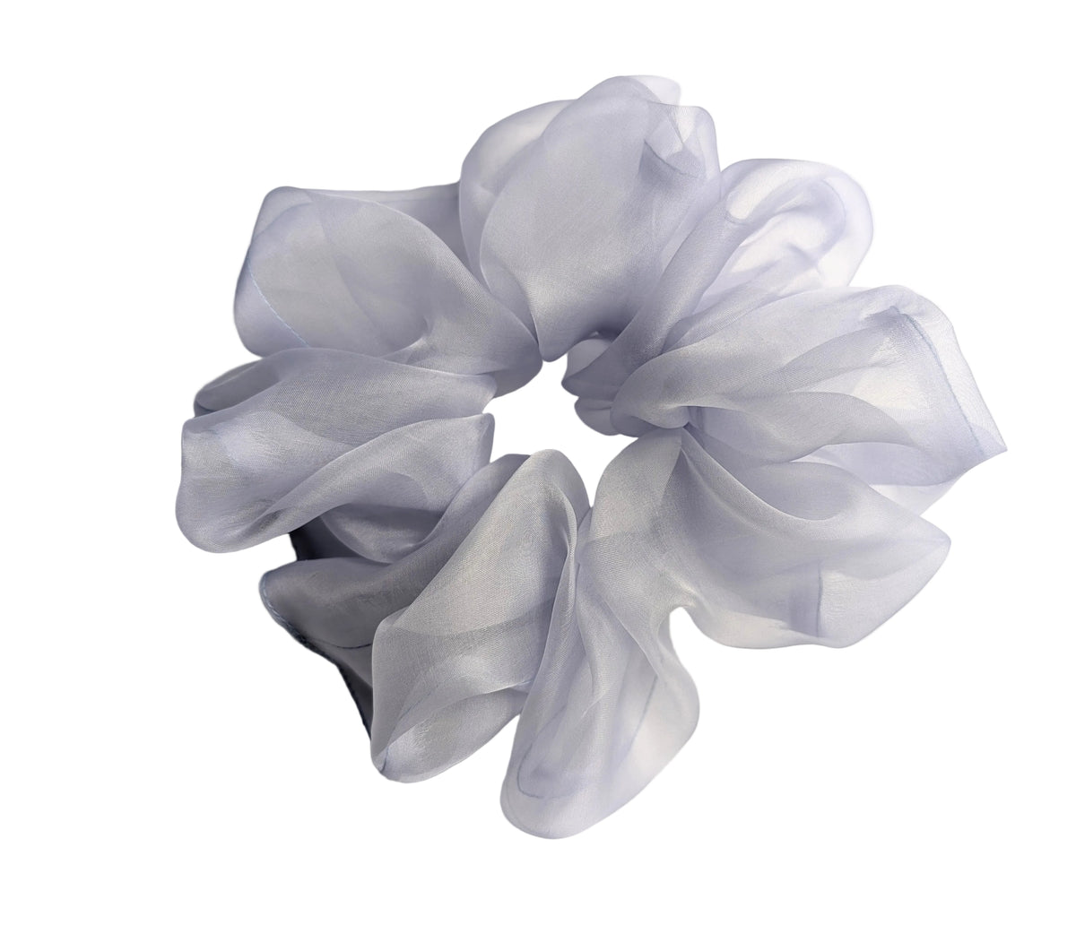 oversized pure silk organza scrunchie in pale steel blue color
