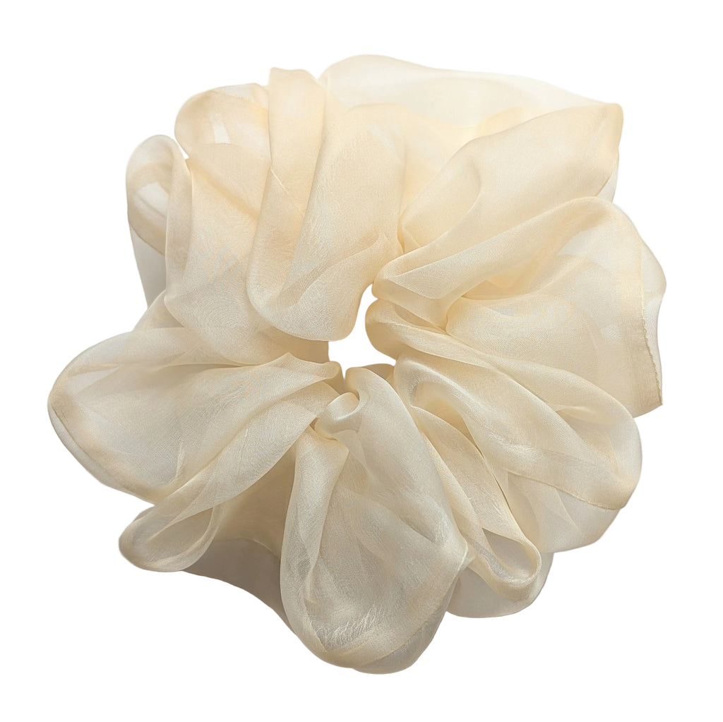 Pure silk organza oversized scrunchie  voluminous sheer pure silk organza hair scrunchie in a soft cream or ivory