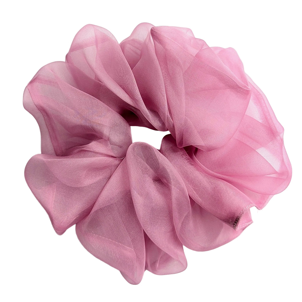 pure silk organza oversized jumbo hair scrunchie  voluminous pink sheer organza scrunchie,