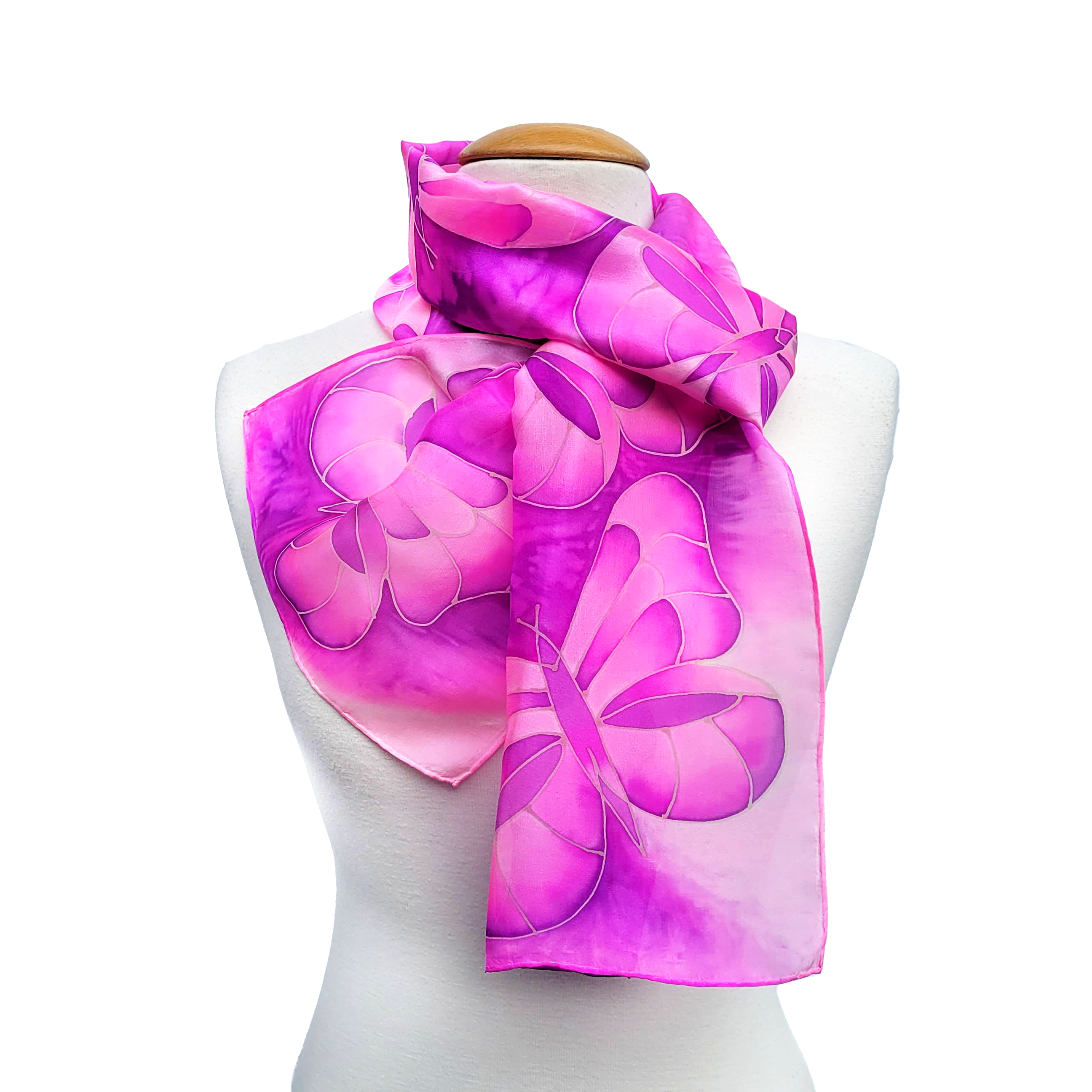 pink butterfly silk scarf hand painted by Lynne Kiel