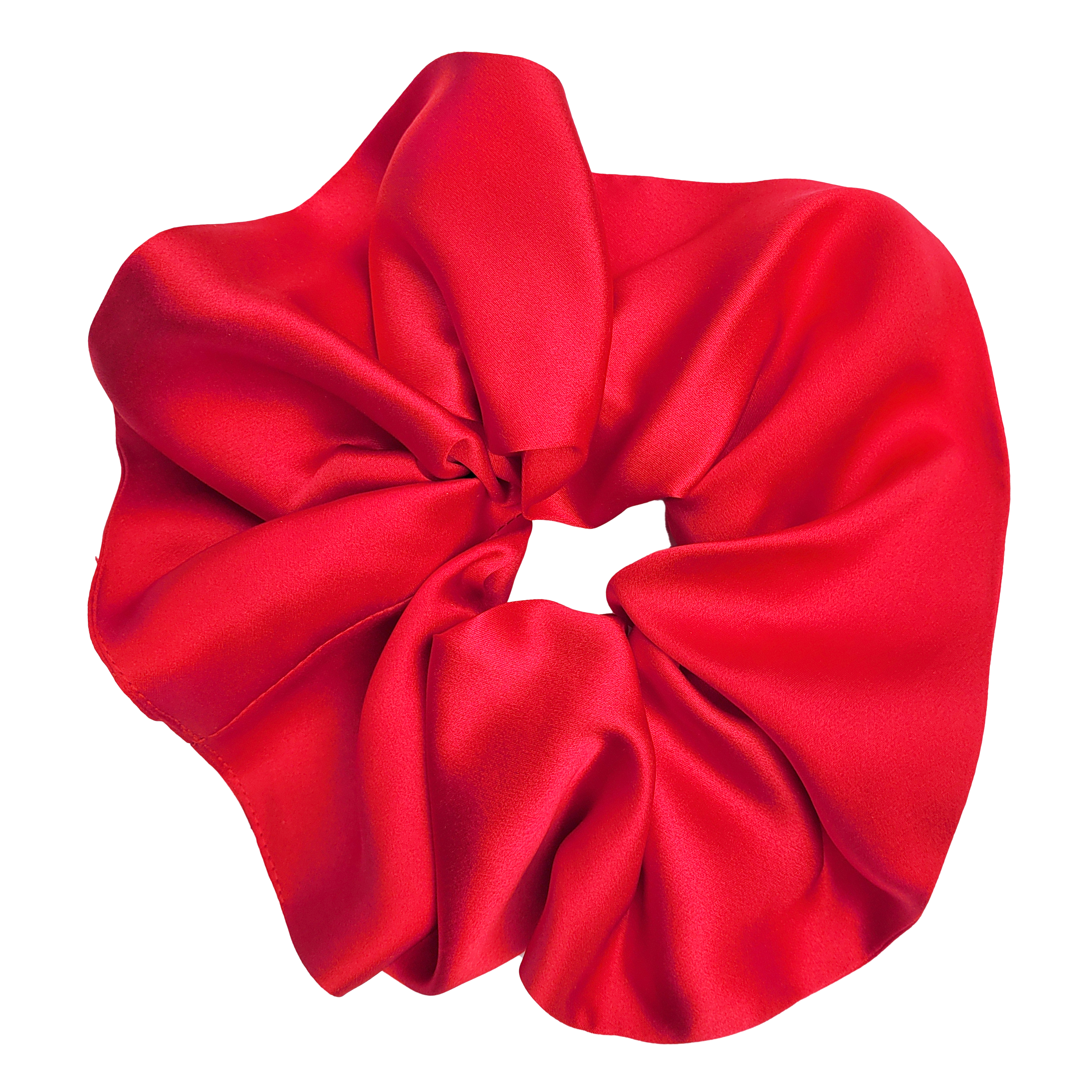 red large silk scrunchie hair tie ponytail holder handmade iin Canada by Lynne Kiel